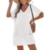 CUPSHE Swimsuit Coverup for Women Waffle Knit V Neck Short Sleeve Beach Coverup Dress with Pockets(White)