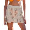 CUPSHE Women Crochet Cover Up Skirt Hollow Out Knit Beach Wrap Mini Skirt(Beige)