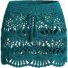 CUPSHE Women Crochet Coverup Skirt Drawstring Knit Mini Skirt Coverup for Swimwear(Peacock Blue)