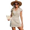 CUPSHE Women Crochet Swim Cover Up Short Sleeve V Neck Bathing Suit Beach Dress Summer Swimwear Coverups(Apricot)