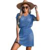 CUPSHE Women Crochet Swim Cover Up Short Sleeve V Neck Bathing Suit Beach Dress Summer Swimwear Coverups(Blue)