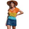 CUPSHE Women Crochet Swim Cover Up Short Sleeve V Neck Bathing Suit Beach Dress Summer Swimwear Coverups(Rainbow Colorblock)
