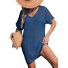 CUPSHE Women Crochet Swimsuit Cover Up Short Sleeve Beach Dress V Neck Bathing Suit Coverups for Beach Swimwear(Navy)