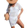 CUPSHE Women Crochet Swimsuit Cover Up Short Sleeve Beach Dress V Neck Bathing Suit Coverups for Beach Swimwear(White)
