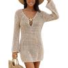 CUPSHE Women Crochet Swimsuit Cover Ups Long Sleeve Summer Beach Coverup Dress for Swimwear(Neutral)