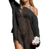 CUPSHE Women Crochet Swimsuit Cover Ups One Shoulder Long Sleeve Beach Coverup Tops(Black)
