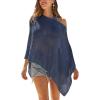 CUPSHE Women Sheer Poncho Top Lightweight See Through Shrug Swimsuit Coverup(Navy)