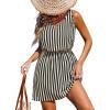 CUPSHE Women Swimsuit Cover Up V Neck Sleeveless Waffle Knit Beach Coverup Dress(Back Tie-black Striped)