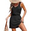 CUPSHE Women Swimsuit Cover Up V Neck Sleeveless Waffle Knit Beach Coverup Dress(Black)