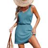 CUPSHE Women Swimsuit Cover Up V Neck Sleeveless Waffle Knit Beach Coverup Dress(Blue)