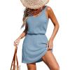 CUPSHE Women Swimsuit Cover Up V Neck Sleeveless Waffle Knit Beach Coverup Dress(Light Blue)