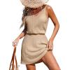 CUPSHE Women Swimsuit Cover Up V Neck Sleeveless Waffle Knit Beach Coverup Dress(Light Brown)