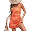 CUPSHE Women Swimsuit Cover Up V Neck Sleeveless Waffle Knit Beach Coverup Dress(Orange Striped)