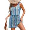 CUPSHE Women Swimsuit Cover Up V Neck Sleeveless Waffle Knit Beach Coverup Dress(Tie-blue Patterned)