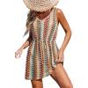 CUPSHE Women Swimsuit Cover Up V Neck Sleeveless Waffle Knit Beach Coverup Dress(U Back-blue Striped)