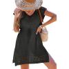 CUPSHE Women Swimsuit Cover Ups Knit Hollow Out Short Sleeve Beach Coverup Dress for Summer Vacation(Black)