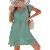 CUPSHE Women Swimsuit Cover Ups Knit Hollow Out Short Sleeve Beach Coverup Dress for Summer Vacation(Green)
