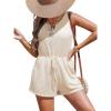 CUPSHE Women Swimsuit Cover Ups Waffle Knit Sleeveless Summer Beach Coverup Romper with Side Pockets(Beige)