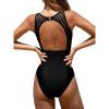 CUPSHE Women’s One Piece Swimsuit Bathing Suit Tummy Control High Neck Cutout Back Hook Mesh Swimwear(Black)