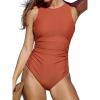 CUPSHE Women’s One Piece Swimsuit Bathing Suit Tummy Control High Neck Cutout Back Hook Mesh Swimwear(Vermilion Red)
