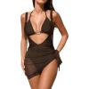 CUPSHE Women’s One Piece Swimsuit Halter Neck Self Tied Bikini Top Monokini Bathing Suit Mesh Sarong Cover Up(Brown)