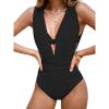 CUPSHE Women’s One Piece Swimsuit Halter Plunging Neck Bathing Suit Wide Straps Underwire Ruched Back Hook(Black)