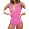 CUPSHE Women’s One Piece Swimsuit Halter Plunging Neck Bathing Suit Wide Straps Underwire Ruched Back Hook(Bubblegum Pink)