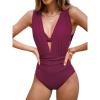 CUPSHE Women’s One Piece Swimsuit Halter Plunging Neck Bathing Suit Wide Straps Underwire Ruched Back Hook(Burgundy)
