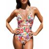 CUPSHE Women’s One Piece Swimsuit Halter V Neck Crochet Bathing Suit Cutout Back Adjustable Straps Self Tie Spaghetti(Red/Orange Floral)