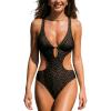 CUPSHE Women’s One Piece Swimsuit Monokini Plunging Neck Cutout Bathing Suit Halter Ties Adjustable Straps Swimwear(Black/Stripe)