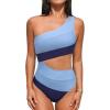 CUPSHE Women’s One Piece Swimsuit One Shoulder Bathing Suit Cutout Color Block Swimwear(Baby/Navy Blue)