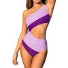 CUPSHE Women’s One Piece Swimsuit One Shoulder Bathing Suit Cutout Color Block Swimwear(Lilac/Purple)