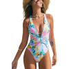 CUPSHE Women’s One Piece Swimsuit Plunging Neck Adjustable Crisscross Strappy Bathing Suit Swimwear Ruched(Pastel Floral)