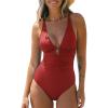 CUPSHE Women’s One Piece Swimsuit Plunging Neck Adjustable Straps Bathing Suit Cutout O Ring Swimwear Ruched(Cherry Red)