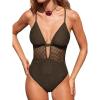 CUPSHE Women’s One Piece Swimsuit Plunging Neck Cutouts Bathing Suit Textured Crisscross Back Self Tie Swimwear(Brown)