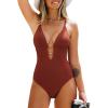 CUPSHE Women’s One Piece Swimsuit Plunging V Neck Bathing Suit Adjustable Straps Textured Fabric(Brick Red)