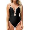 CUPSHE Women’s One Piece Swimsuit Plunging V Neck Keyhole Bathing Suit Cutout Adjustable Straps Spaghetti Color Block(Black/White)