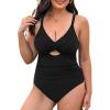 CUPSHE Women’s One Piece Swimsuit Plus Size V Neck Bathing Suit Front Wrap Crisscross Back Tie Ruched Cutout Swimwear(Black)