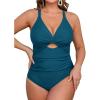 CUPSHE Women’s One Piece Swimsuit Plus Size V Neck Bathing Suit Front Wrap Crisscross Back Tie Ruched Cutout Swimwear(Deep Teal)