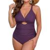 CUPSHE Women’s One Piece Swimsuit Plus Size V Neck Bathing Suit Front Wrap Crisscross Back Tie Ruched Cutout Swimwear(Wine Purple)