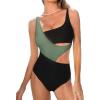 CUPSHE Women’s One Piece Swimsuit Scoop Neck Color Block Bathing Suit Wide Straps Side Cutout(Green/Black)