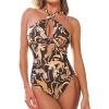 CUPSHE Women’s One Piece Swimsuit Sexy Bathing Suit Cut Out Halter Tie High Neck Back Hook Swimwear(Animal Leopard)