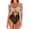CUPSHE Women’s One Piece Swimsuit Sexy Cutout Color Block Bathing Suit Golden O Ring Linked Swimwear Back Hook(Dark Brown/Khaki)