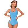 CUPSHE Women’s One Piece Swimsuit Square Neck Halter Self Tie Bathing Suit Cutouts Jacquard Swimwear Twisted(Sky Blue)