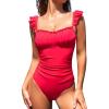 CUPSHE Women’s One Piece Swimsuit Square Neck Ruffled Sleeves Back Hook Cutout Bathing Suit Adjustable Straps Swimwear(Red)