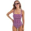 CUPSHE Women’s One Piece Swimsuit Square Neck Tummy Control Crisscross Self Tie Bathing Suit(Purple Geo)