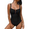 CUPSHE Women’s One Piece Swimsuit Sweetheart Neck Wide Adjustable Straps Ruched Front Keyhole Bathing Suit(Black)