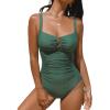 CUPSHE Women’s One Piece Swimsuit Sweetheart Neck Wide Adjustable Straps Ruched Front Keyhole Bathing Suit(Green)