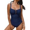 CUPSHE Women’s One Piece Swimsuit Sweetheart Neck Wide Adjustable Straps Ruched Front Keyhole Bathing Suit(Navy)