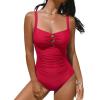 CUPSHE Women’s One Piece Swimsuit Sweetheart Neck Wide Adjustable Straps Ruched Front Keyhole Bathing Suit(True Red)
